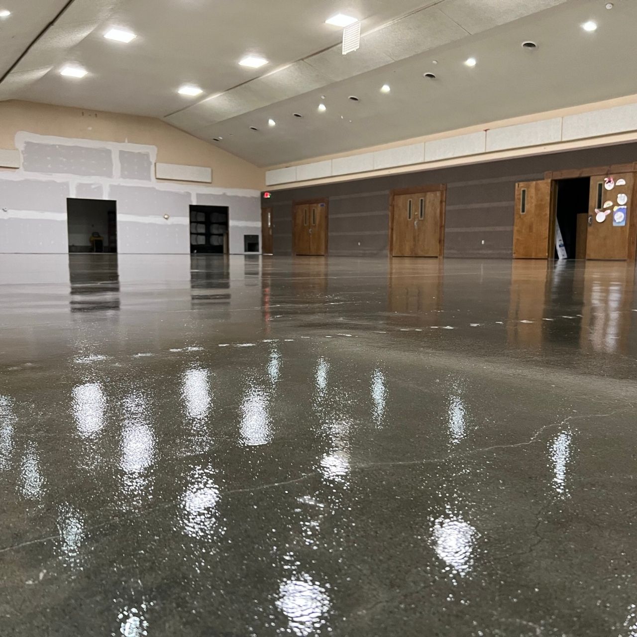 Fellowship hall floor coating with stage Southwest Missouri