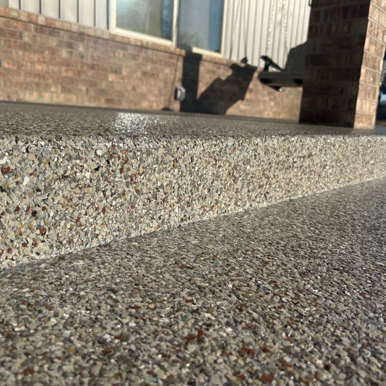 Commercial patio step edge flake coating detail Missouri