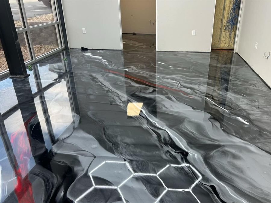Metallic epoxy showroom floor Missouri