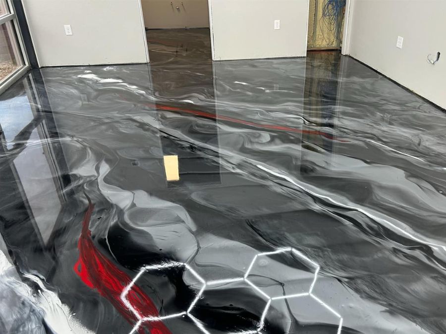 Metallic epoxy mancave floor Missouri
